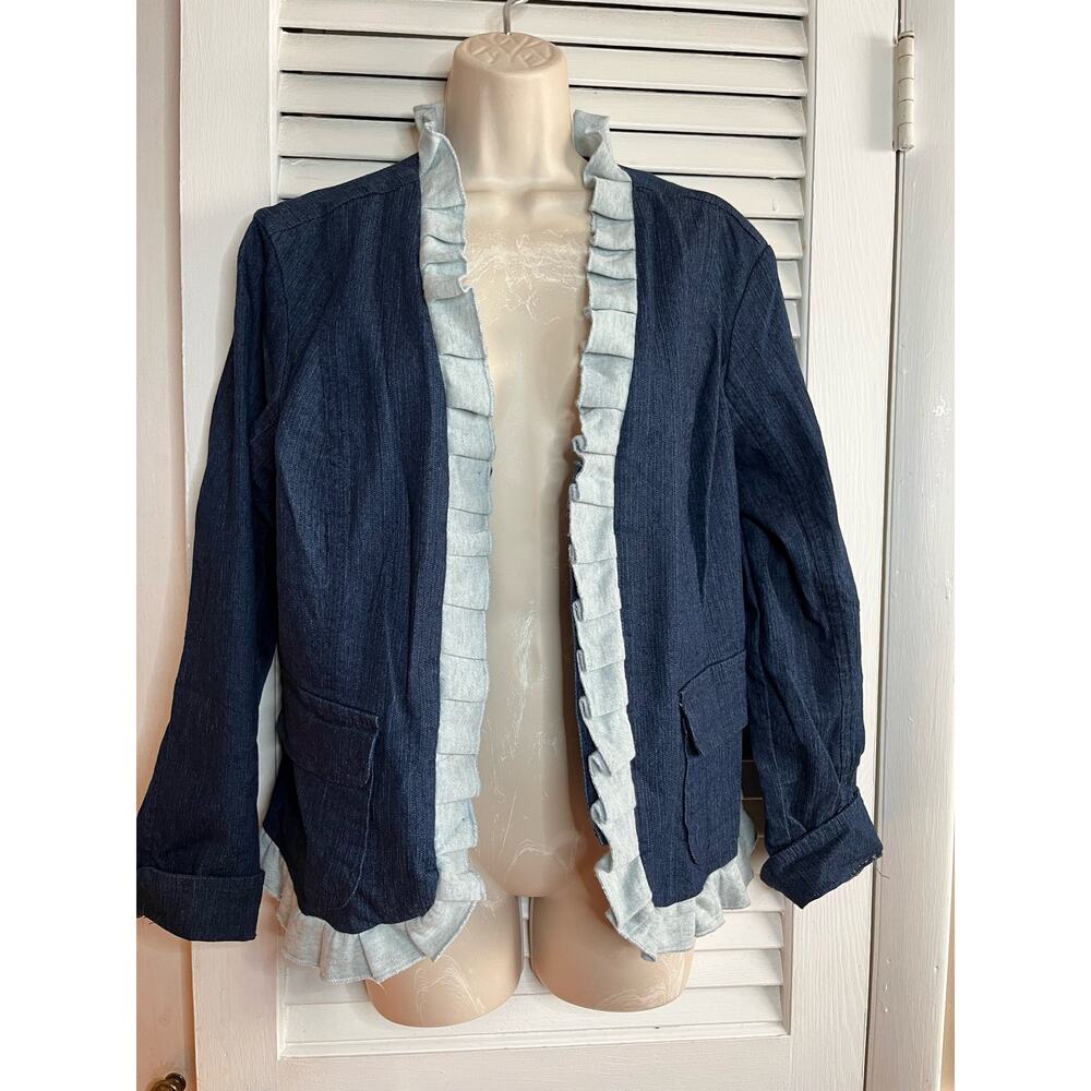 Vintage 90s  LAL Live a Little denim and‎ fleece trim jacket L retro boho avant